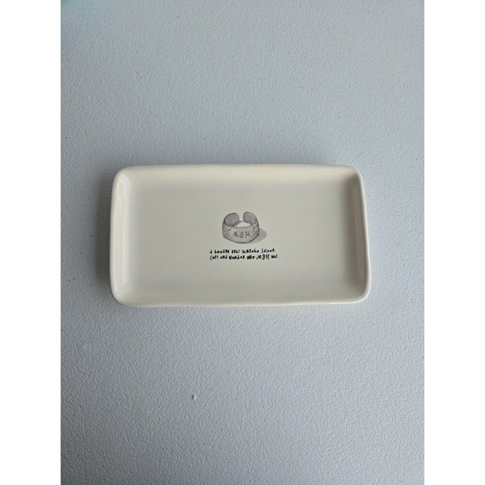 Rae Dunn French Sketch Vintage Silver Cuff Trinket Tray Magenta Retired